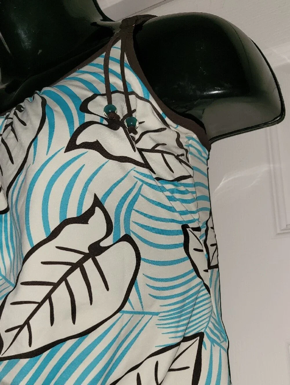 Fantasie Blue White Brown Tropical Leaf Tankini Top